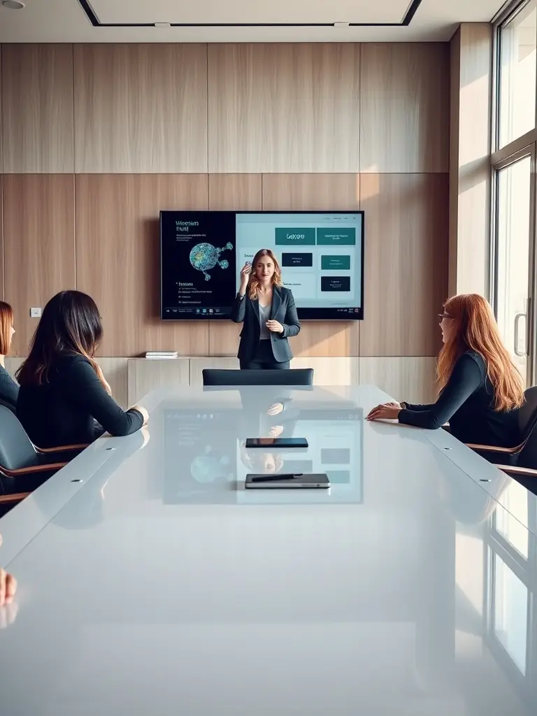 A determined business leader confidently addressing their team in a modern UK office setting, symbolizing ApexUK's leadership development program.